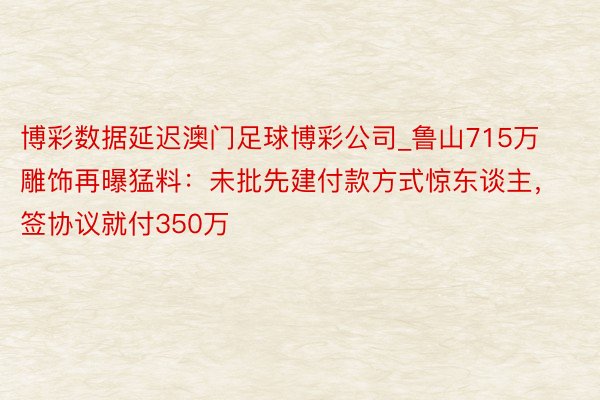 博彩数据延迟澳门足球博彩公司_鲁山715万雕饰再曝猛料：未批先建付款方式惊东谈主，签协议就付350万